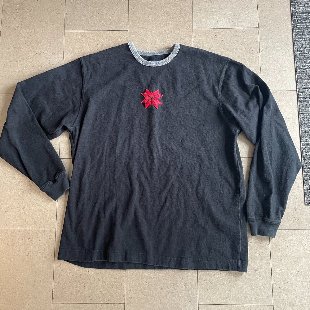 Vintage Gap Long Sleeve Cotton Tee Top Jersey with Red Snowflake-Large